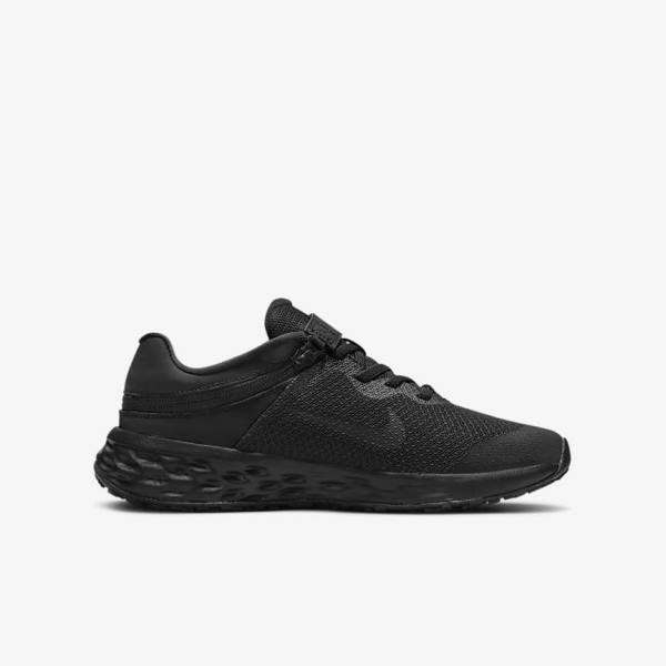 Nike Revolution 6 FlyEase Older Easy On-Off Straßen Laufschuhe Kinder Schwarz Dunkelgrau | NK637ODR