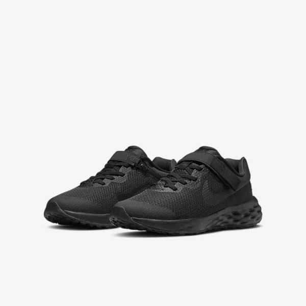 Nike Revolution 6 FlyEase Older Easy On-Off Straßen Laufschuhe Kinder Schwarz Dunkelgrau | NK637ODR