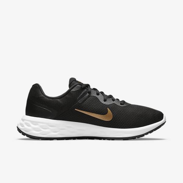 Nike Revolution 6 Next Nature Straßen Laufschuhe Herren Schwarz Weiß Metal Gold | NK421NFH