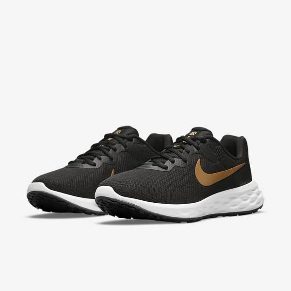 Nike Revolution 6 Next Nature Straßen Laufschuhe Herren Schwarz Weiß Metal Gold | NK421NFH