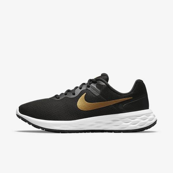 Nike Revolution 6 Next Nature Straßen Laufschuhe Herren Schwarz Weiß Metal Gold | NK421NFH