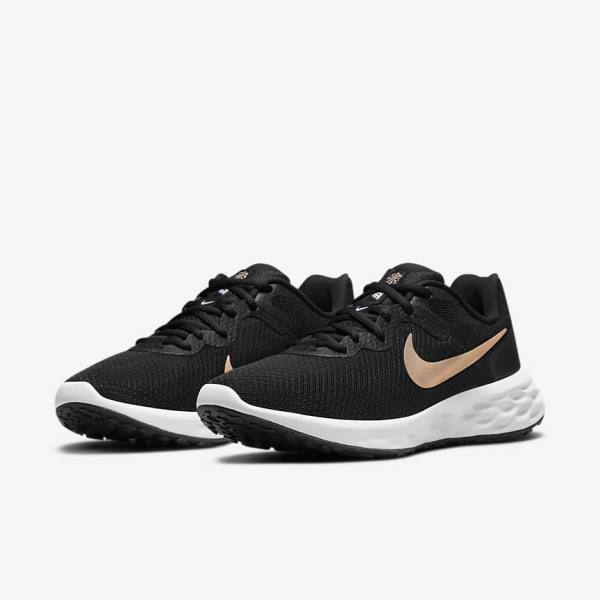 Nike Revolution 6 Next Nature Straßen Laufschuhe Damen Schwarz Weiß Metal Kupfer | NK679JBS