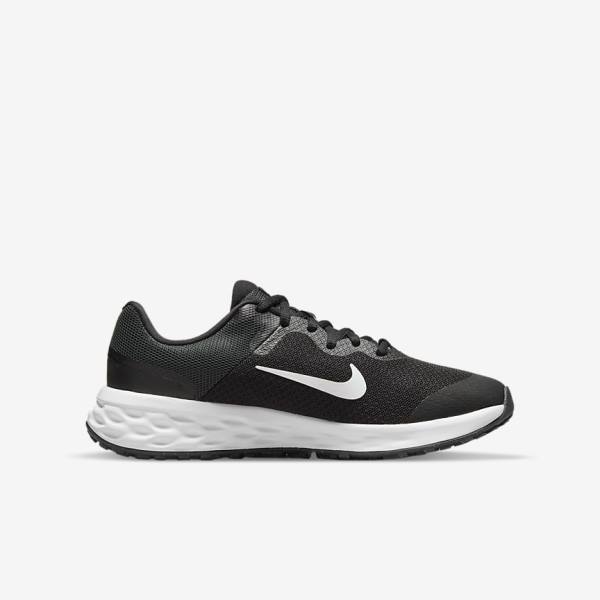 Nike Revolution 6 Older Straßen Laufschuhe Kinder Schwarz Dunkelgrau Weiß | NK296YXB