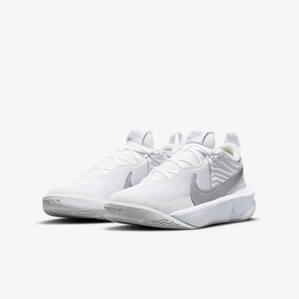 Nike Team Hustle D 10 Older Basketballschuhe Kinder Weiß Metal Silber | NK315BCU