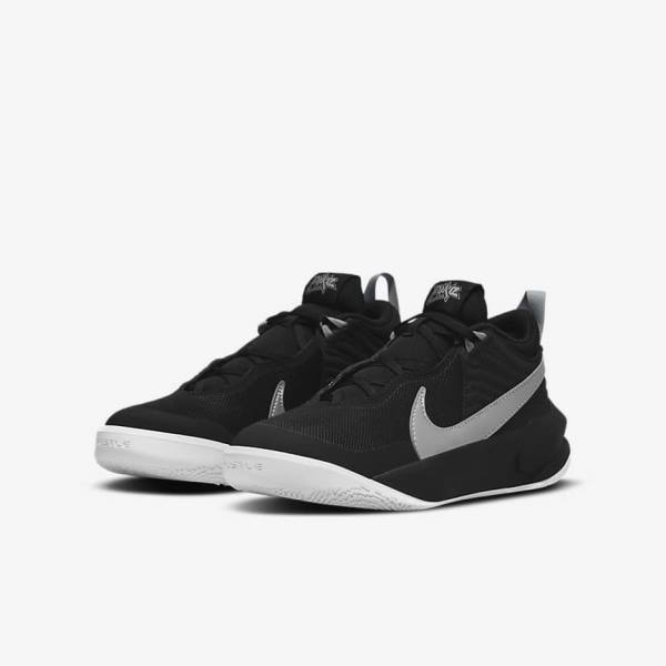 Nike Team Hustle D 10 Older Basketballschuhe Kinder Schwarz Weiß Metal Silber | NK756GHV