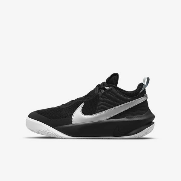 Nike Team Hustle D 10 Older Basketballschuhe Kinder Schwarz Weiß Metal Silber | NK756GHV