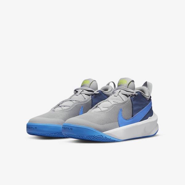 Nike Team Hustle D 10 Older Basketballschuhe Kinder Grau Navy Grün Blau | NK908GET