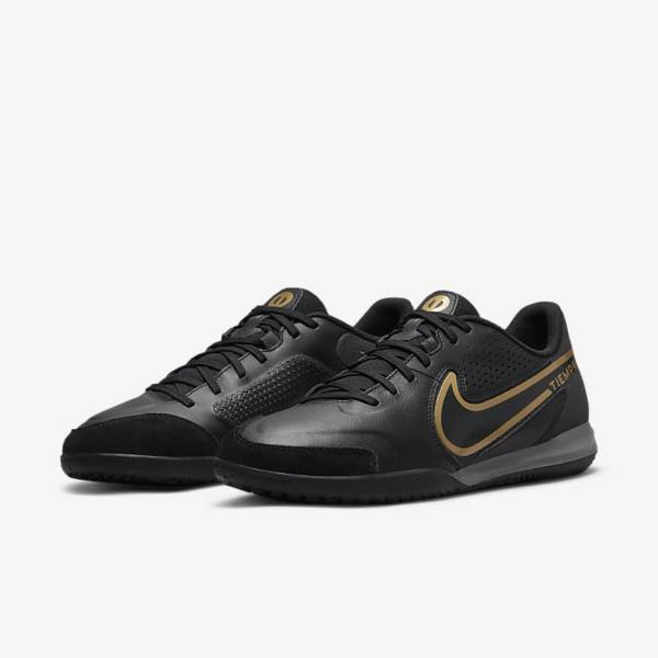 Nike Tiempo Legend 9 Academy IC Indoor-Court Fußballschuhe Damen Schwarz Dunkelgrau Metal Gold Schwarz | NK479DBO