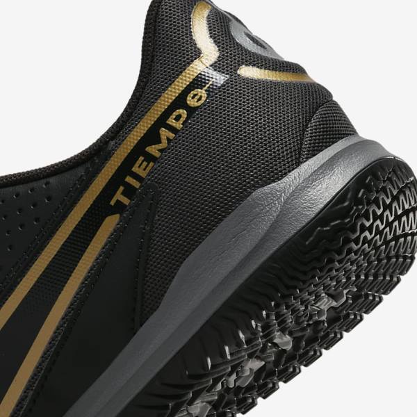 Nike Tiempo Legend 9 Academy IC Indoor-Court Fußballschuhe Herren Schwarz Dunkelgrau Metal Gold Schwarz | NK710OAT