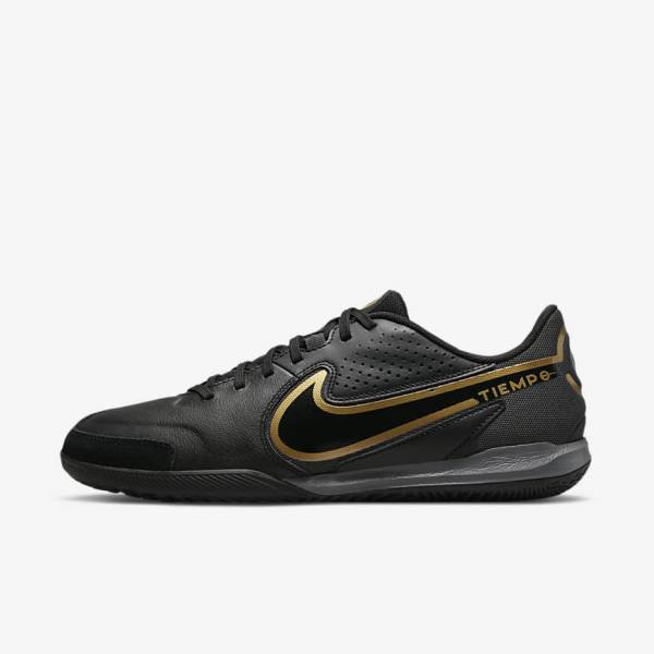 Nike Tiempo Legend 9 Academy IC Indoor-Court Fußballschuhe Herren Schwarz Dunkelgrau Metal Gold Schwarz | NK710OAT