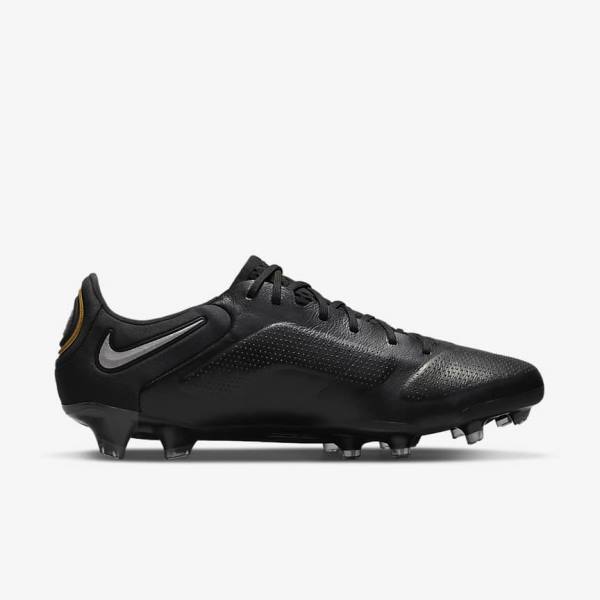 Nike Tiempo Legend 9 Elite FG Firm-Ground Fußballschuhe Damen Schwarz Dunkelgrau Metal Gold Metal Dunkelgrau | NK015JOT