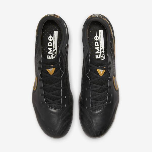 Nike Tiempo Legend 9 Elite FG Firm-Ground Fußballschuhe Damen Schwarz Dunkelgrau Metal Gold Metal Dunkelgrau | NK015JOT