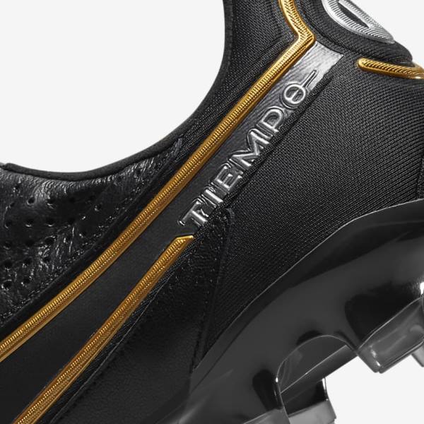 Nike Tiempo Legend 9 Elite FG Firm-Ground Fußballschuhe Damen Schwarz Dunkelgrau Metal Gold Metal Dunkelgrau | NK015JOT