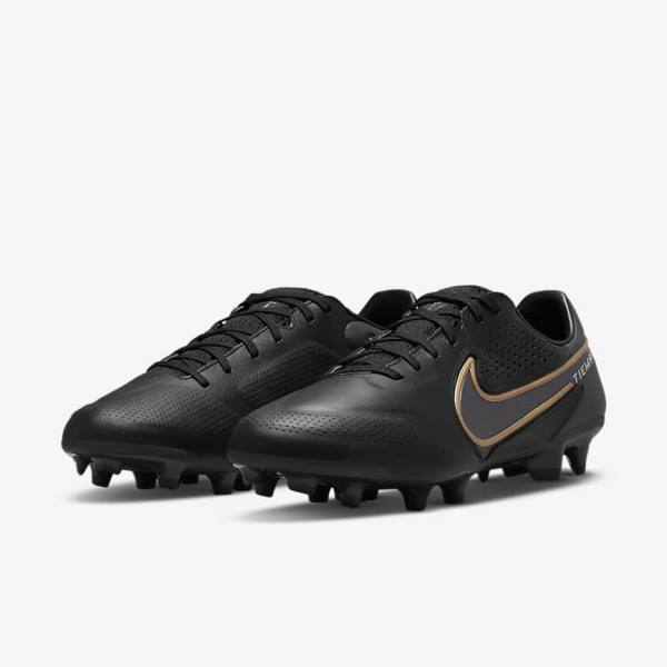 Nike Tiempo Legend 9 Pro FG Firm-Ground Fußballschuhe Damen Schwarz Dunkelgrau Metal Gold Metal Dunkelgrau | NK236QXS