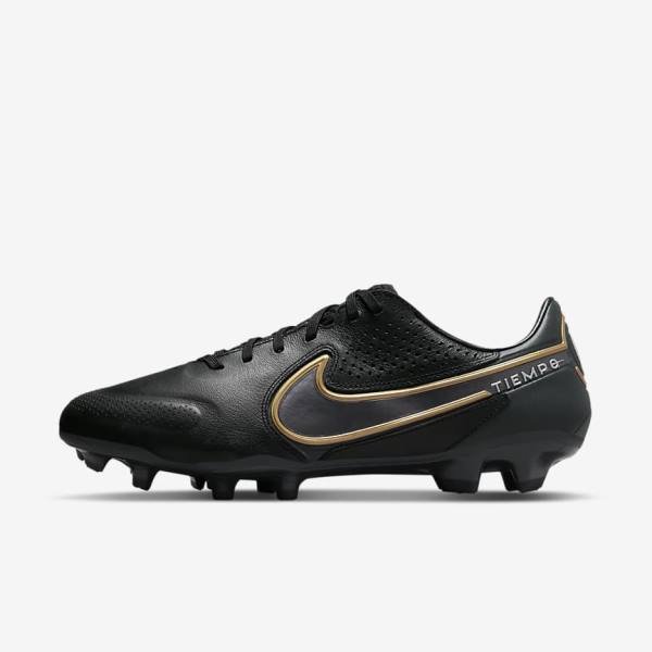 Nike Tiempo Legend 9 Pro FG Firm-Ground Fußballschuhe Damen Schwarz Dunkelgrau Metal Gold Metal Dunkelgrau | NK236QXS