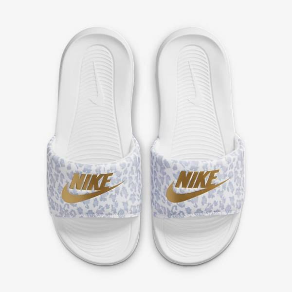 Nike Victori One Print Badelatschen Damen Weiß Grau Platin Metal Gold | NK730YPZ