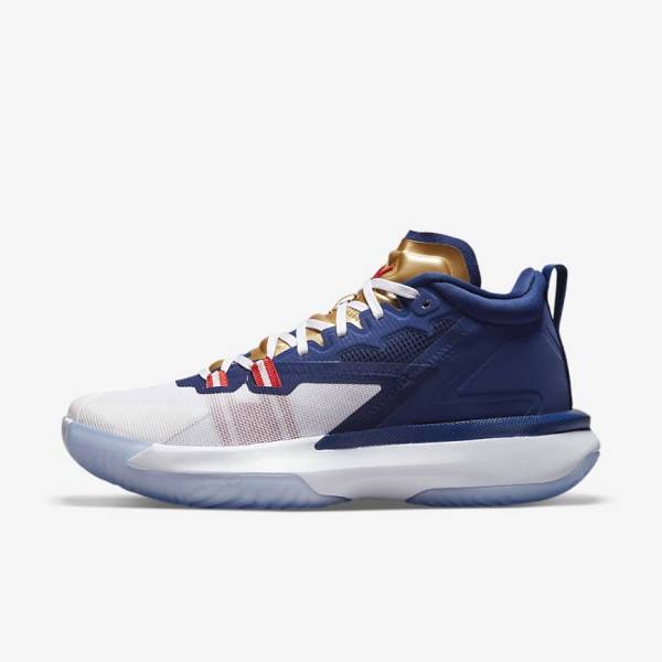 Nike Zion 1 Jordan Schuhe Herren Blau Weiß Metal Gold Rot | NK628IHO