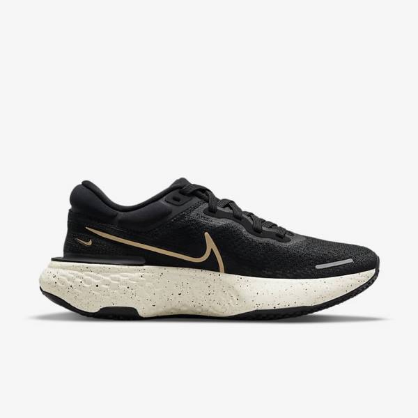 Nike ZoomX Invincible Run Flyknit Straßen Laufschuhe Damen Schwarz Metal Gold | NK751DNQ