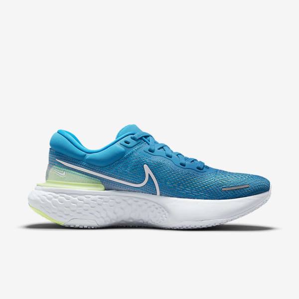 Nike ZoomX Invincible Run Flyknit Straßen Laufschuhe Herren Blau Hellgrün Grau Weiß | NK874JFW