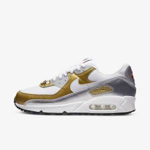 Nike Air Max 90 SE Sneakers Damen Weiß Metal Gold Metal Silber Weiß | NK750MKS