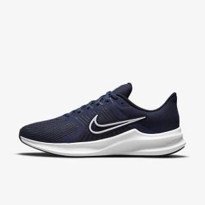 Nike Downshifter 11 Straßen Laufschuhe Herren Navy Dunkelschwarz Weiß | NK547IWF