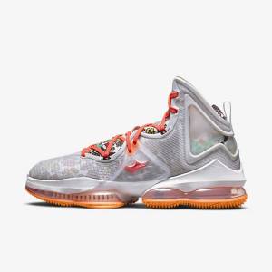 Nike LeBron 19 Basketballschuhe Damen Grau Orange Hellrot Grün | NK269SOK