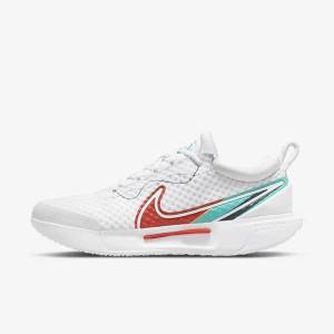 Nike NikeCourt Zoom Pro Hard Court Tennisschuhe Herren Weiß Rot Bordeaux Türkis | NK859BTG